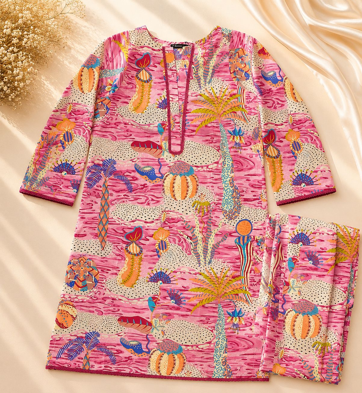 2-Piece Tropical Jungle Print Lawn Suit with Printed Trouser | Asia Collections