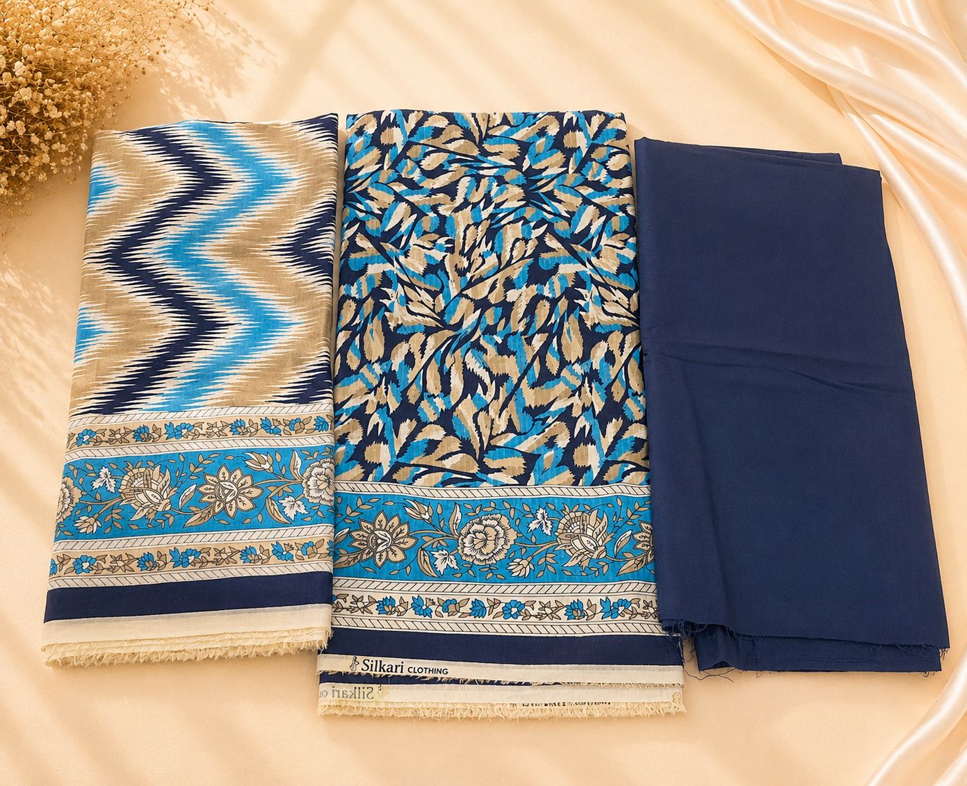 3-Piece Ikat Leaf Print Soft Lawn Suit with Printed Dupatta & Plain Trouser | Asia Collections