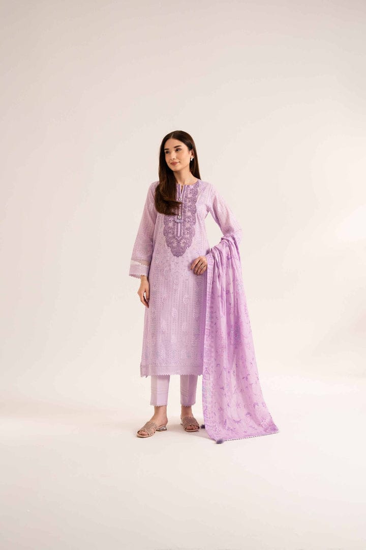 Lilac Broche Digital Printed Jacquard 3-Piece Suit-Asia Collections