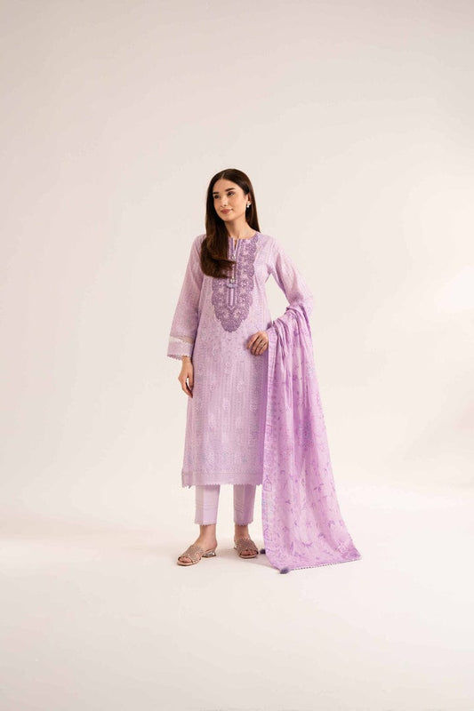 Lilac Broche Digital Printed Jacquard 3-Piece Suit-Asia Collections