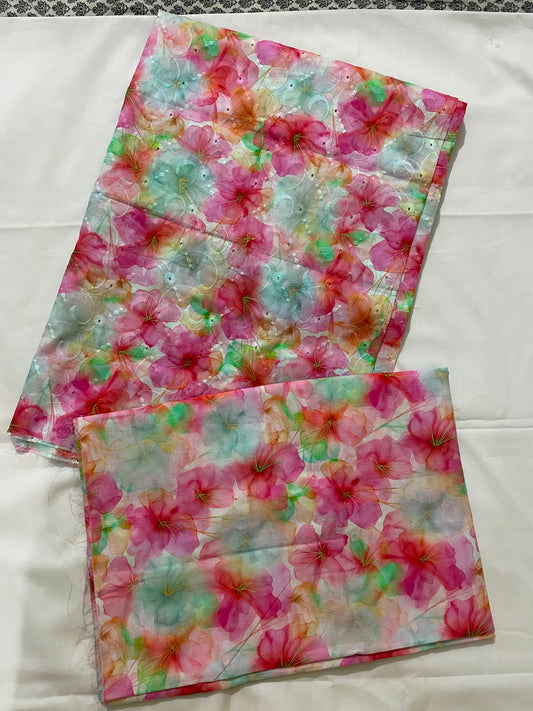 2-Piece Embroidered Soft Lawn Suit with Printed Trouser