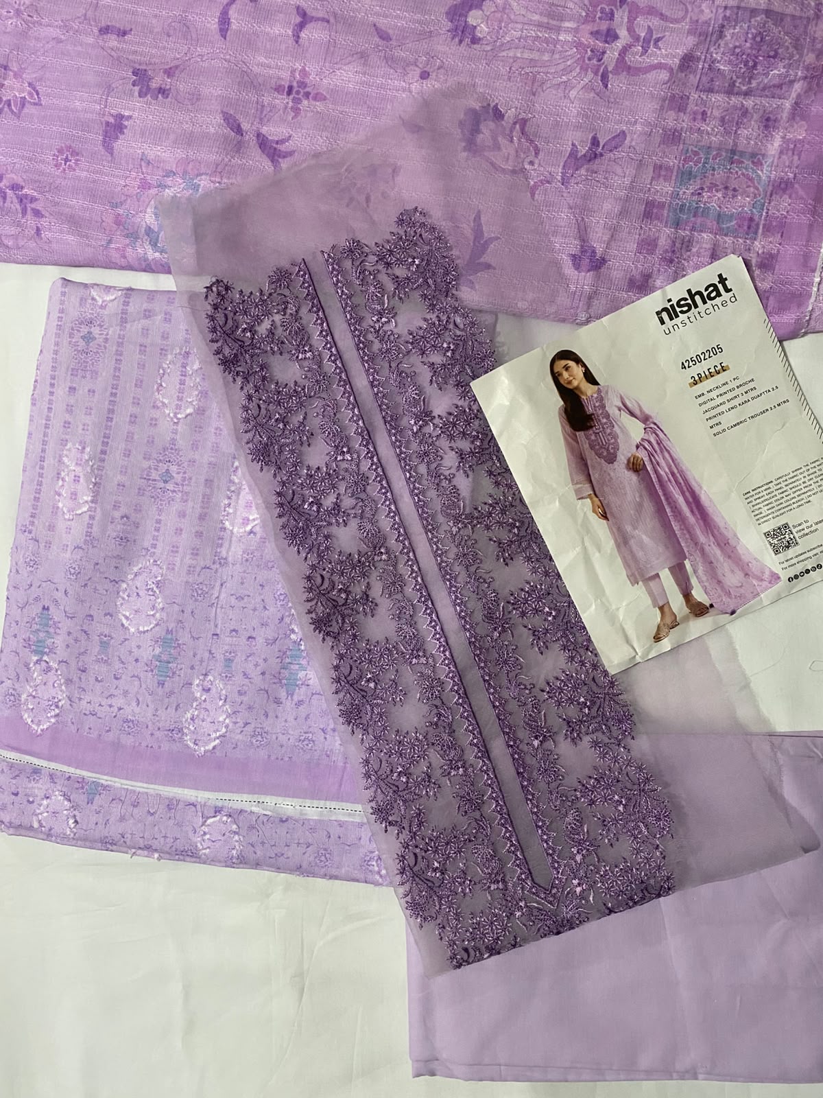 Lilac Broche Digital Printed Jacquard 3-Piece Suit-Asia Collections