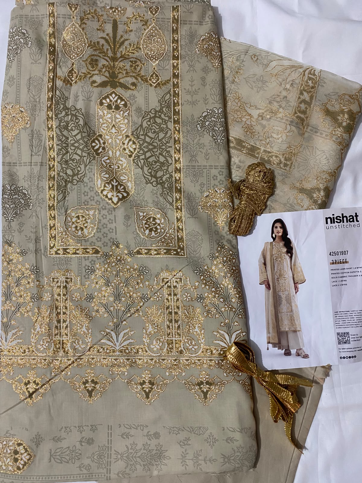 3-Piece Unstitched Glitter Printed Lawn Suit with Chiffon Dupatta | Asia Collections