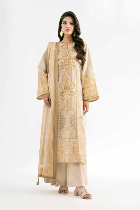 3-Piece Unstitched Glitter Printed Lawn Suit with Chiffon Dupatta | Asia Collections
